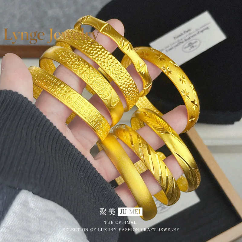 Lynge Jewelry 9999 24K real gold ancient gold open high color blasting open heart bracelet