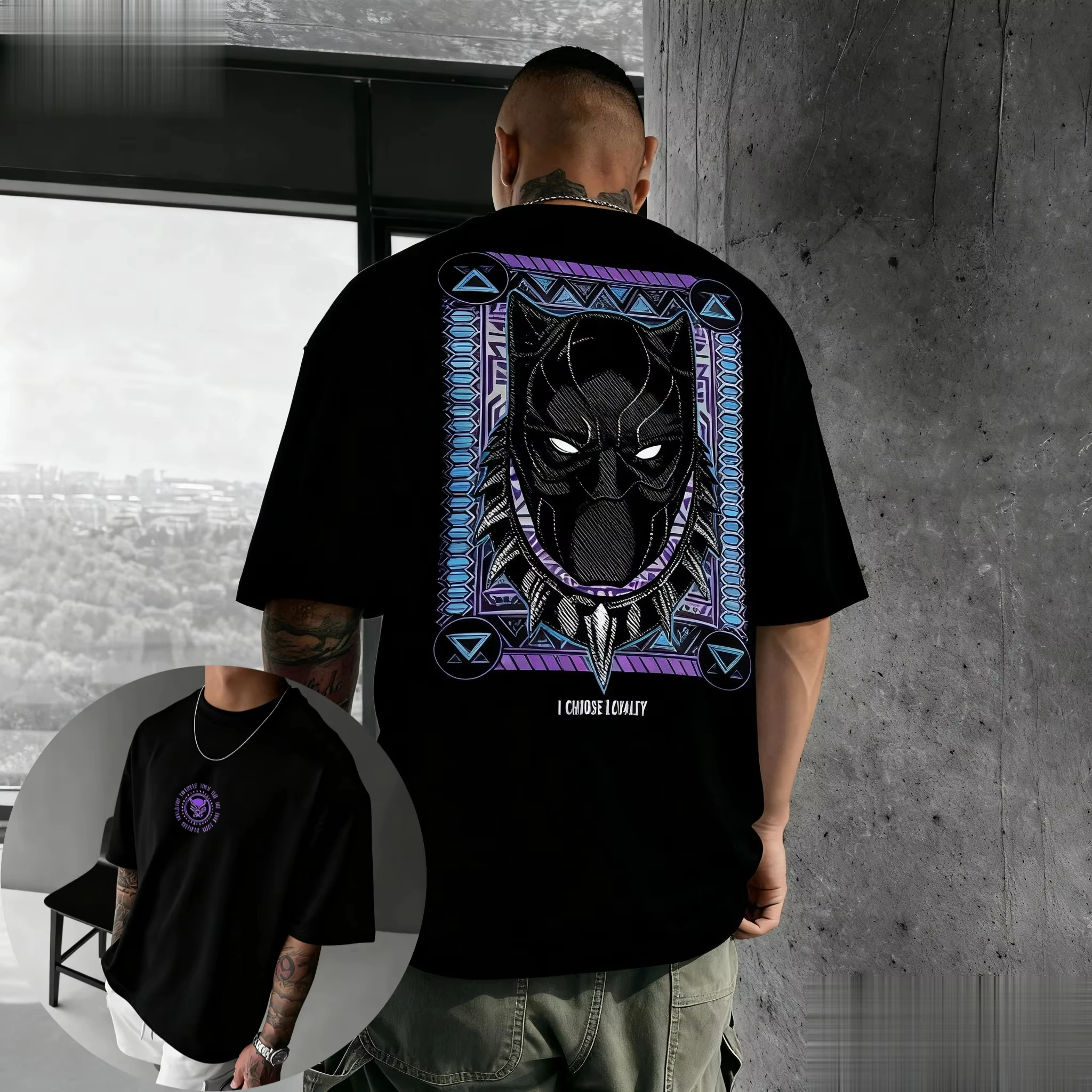 Marvel genuíno 2026 novo padrão pantera negra e listra fundo impressão plus size camisola com capuz masculino solto topo térmico