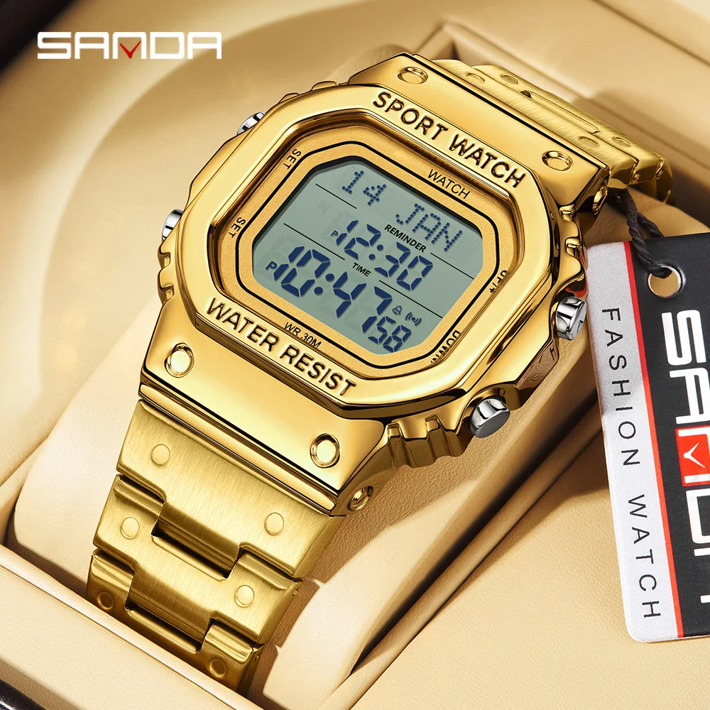 

SANDA 2172&2173 Steel Strip Electronic Quartz Watch Multi Functional Waterproof Alarm Clock Luminou Watches for Men reloj hombre
