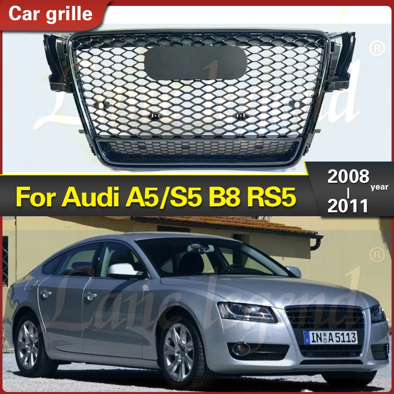 

For RS5 Style For Audi A5/S5 B8 2008 2009 2010 2011 Car Front Grille Bumper Grill Gloss Black Cover honeycomb Air Intake Grille