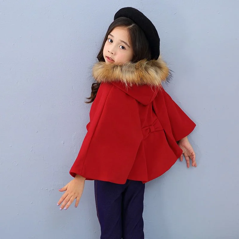 Girls Woolen Coat Jacket Cotton Cloak Windbreak 2023 Lasted Warm Plus Thicken Velvet Winter Autumn Party Children's Clothing