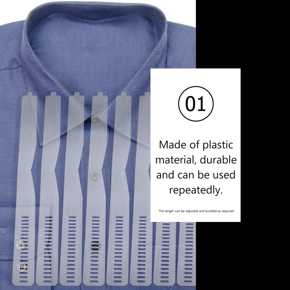50 szt. Regulowane paski do kołnierzyków koszul z trwałego materiału PVC, narzędzia do mocowania kołnierzyków koszul i bluz, plastikowe paski podtrzymujące.
