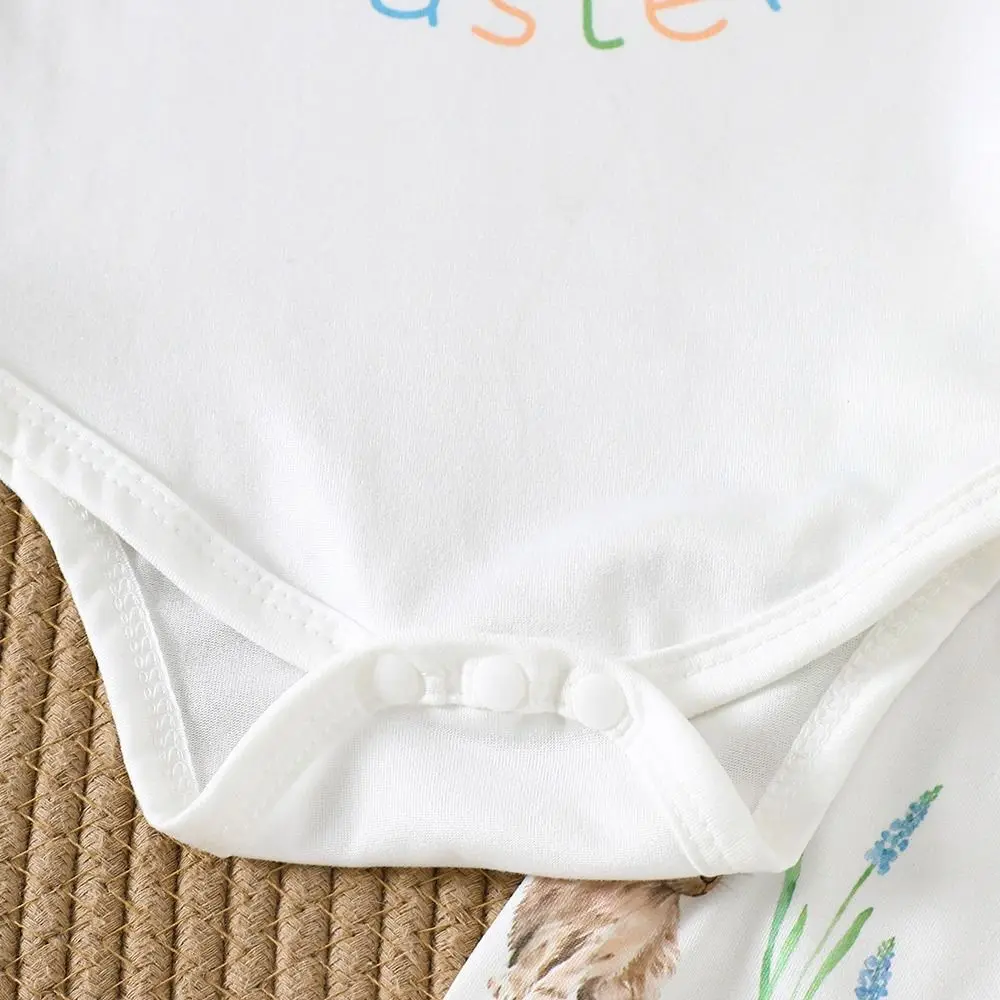 3Pcs/Set Fashion Summer Easter Infant Outfits Rabbit Letter Print Bunny Romper Set Short Sleeve Cute Bow Headband Set Party