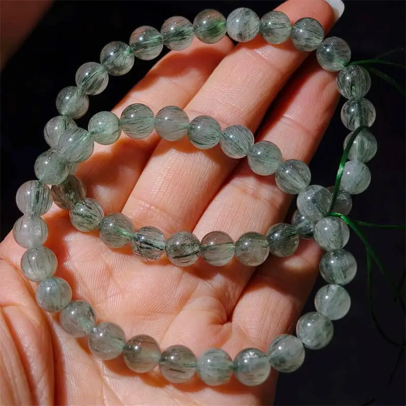 

Натуральные зеленые волосы, кварцевый браслет из бисера, модный ювелирный браслет с кристаллами для женщин, исцеляющий фэншуй, праздничный подарок, 1 шт., 6/7 мм