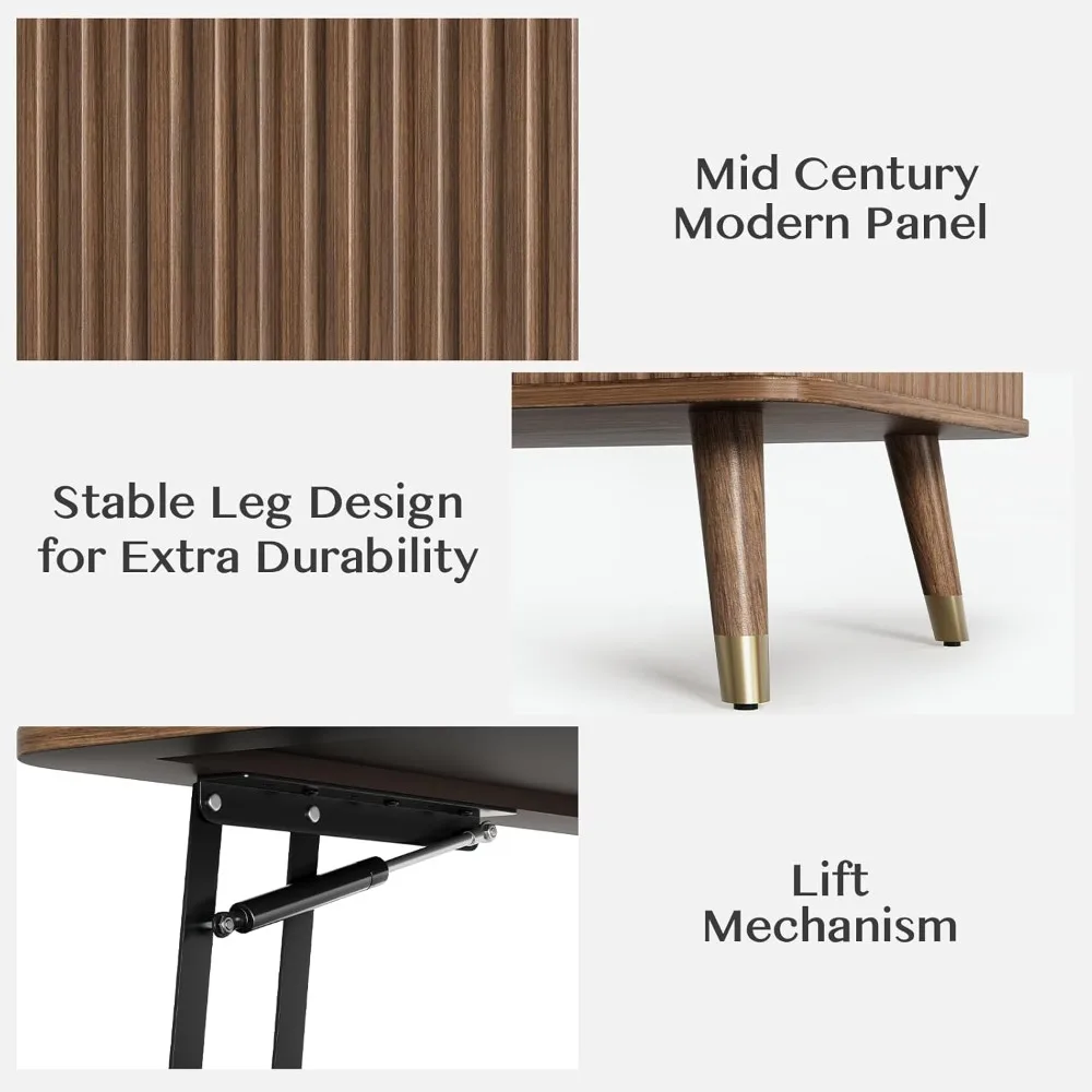 Mesa de comedor rectangular moderna de mediados de siglo con estante de almacenamiento y compartimento oculto para salón