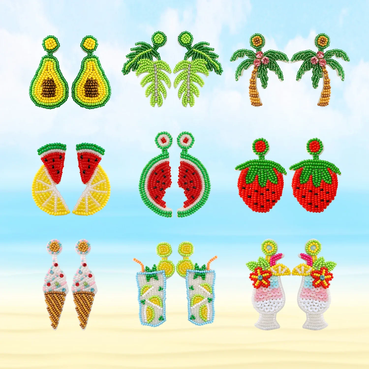 2025 Handmade Bead Earring Leaf Fruit Strawberries Design Ice Cream Originality Hand Knitting Bohemia Beaded Earrings for Women