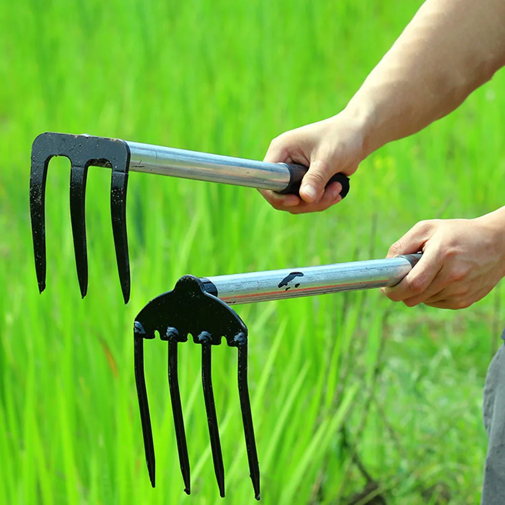 

2Pcs Four Claws Garden Rakes Steel High Quality Non Slip Handle Soil Loosening Digging Cultivation Gardening Tools