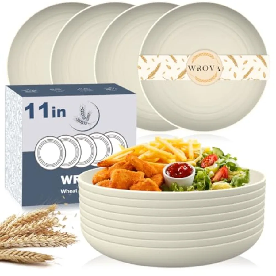 

Large Wheat Straw Dinner Plates - Set of - Unbreakable, Dishwasher and Microwave Safe - Deep Edge for Kitchen and Camping