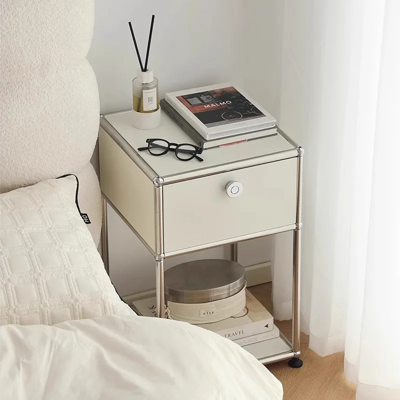 Modern stainless steel bedroom bedside table simple modular storage sofa side table small space bedside table