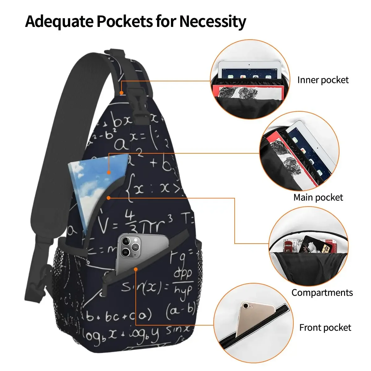 Geometry Pattern Crossbody Bag Sports Maths Equations Chest Bag Unisex Women Man Fashion Shoulder Backpacks Travel