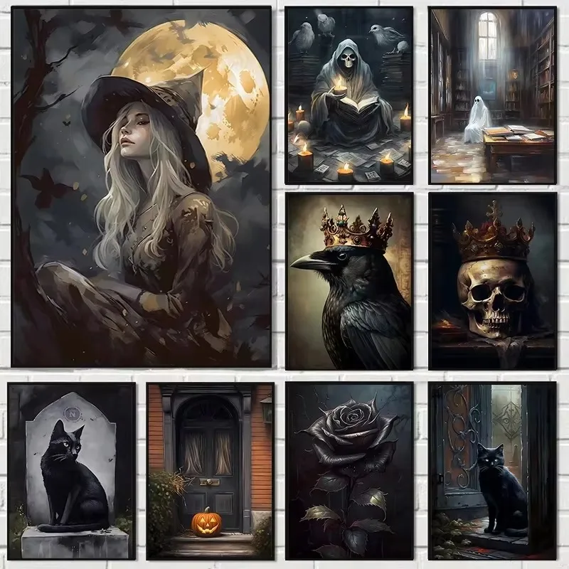 500/1000/1200/2000PCS Jigsaw Puzzle Halloween Dark Academy Ghost Witch Raven For Adults Ideal For Stress Relief And Relaxation