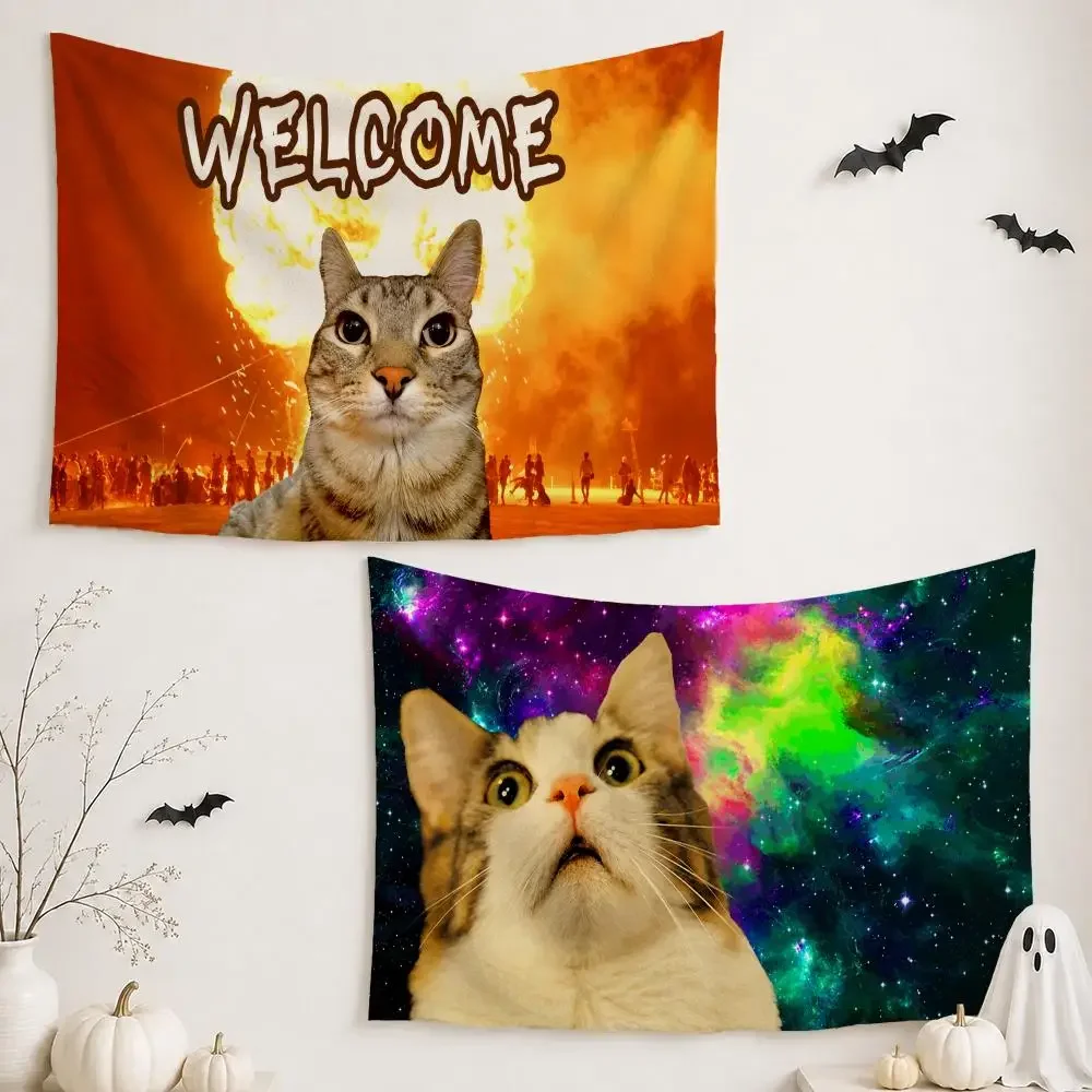 Cosmic Meme Cats Fantastic Collection Tapestry Bedroom Party Dormitory Interior Wall Bohemian Decoration Attached Clip