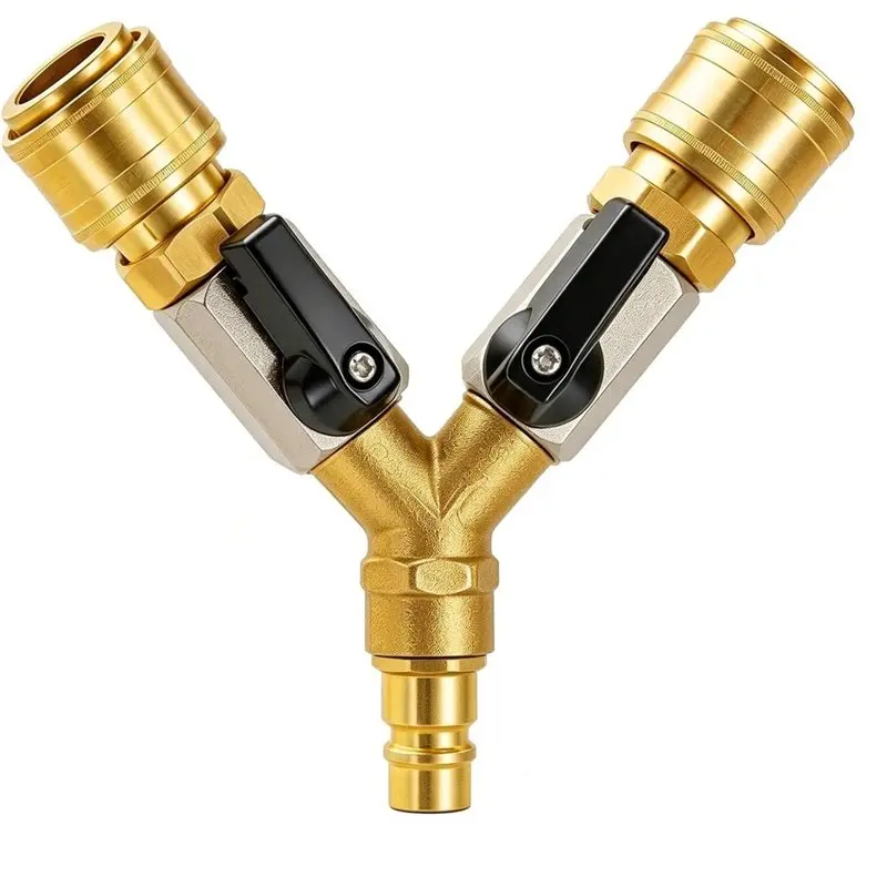 ABDJ-NW7.2 1/4 Inch 2-Way Brass Compressed Air Distributor With Shut-Off Valve, 1/4 Inch