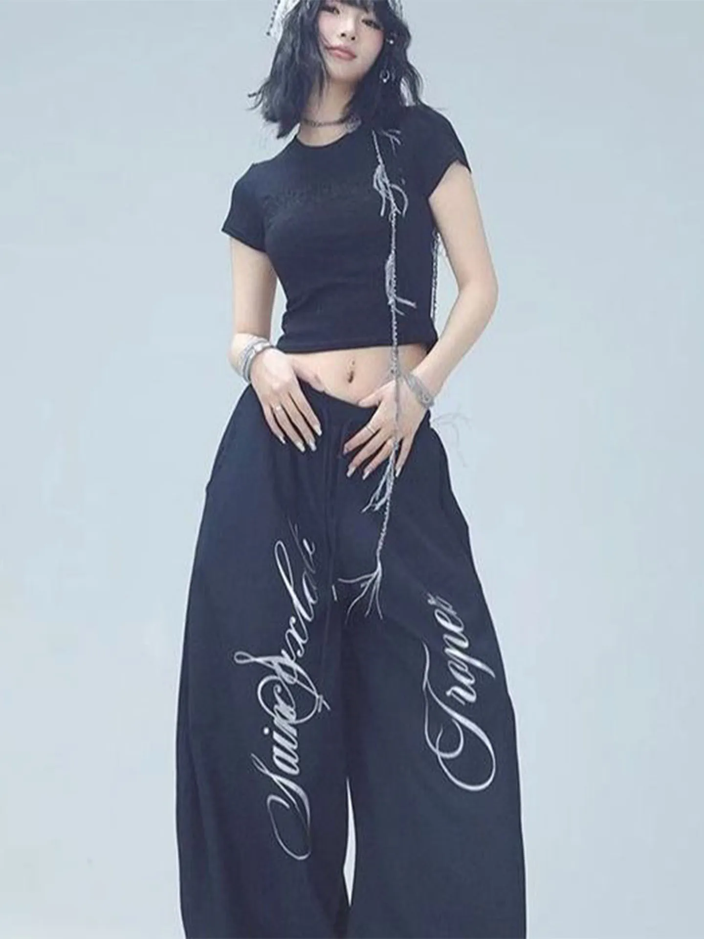 

Женские тонкие быстросохнущие свободные широкие брюки для американского уличного джазового танца с принтом, повседневные, для поездок на работу, с высокой талией