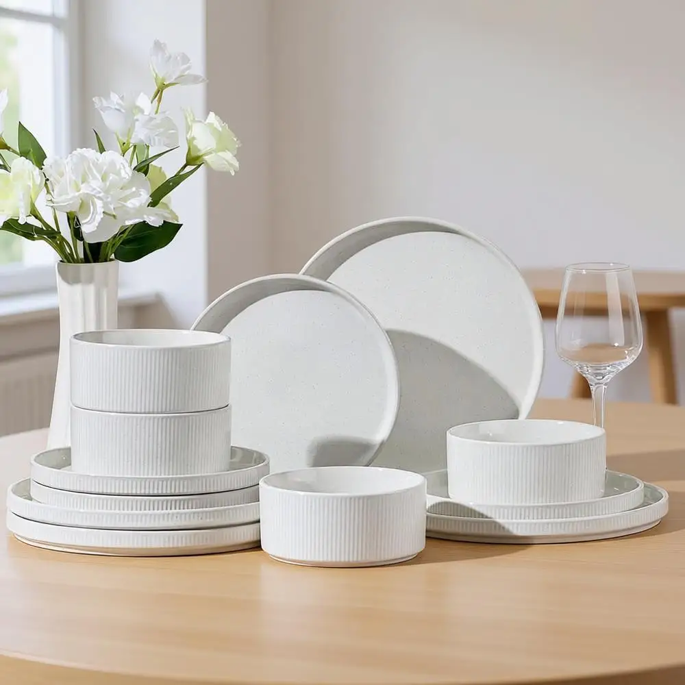 

Набор посуды из 12 предметов, керамический, на 4 персоны, для кухни и столовой, устойчивый к царапинам и сколам, подходит для микроволновой печи и посудомоечной машины, спецификации