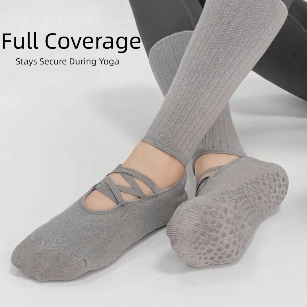 Breathable Fabric Grip Pilates Socks Sweat-absorbent Mid Tube Length Women's Yoga Socks Comfortable Strappy Design