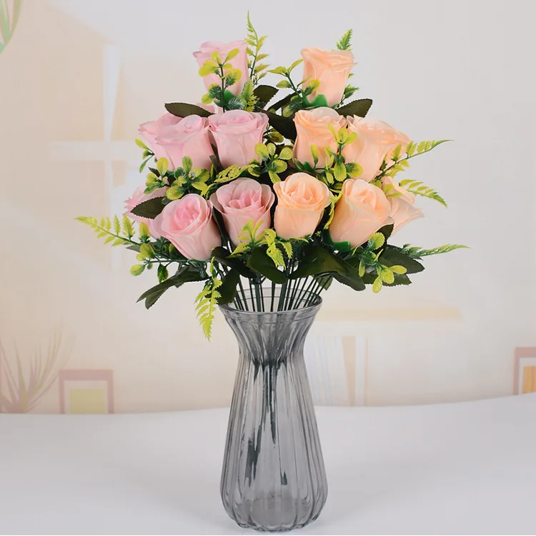 43 cm Rosen-Seidenstrauß, künstliche Rosen, 12 Köpfe, Braut, Hochzeit, Zuhause, Party, Dekoration, künstliche Blumen, künstliche Blumen – Detail 1