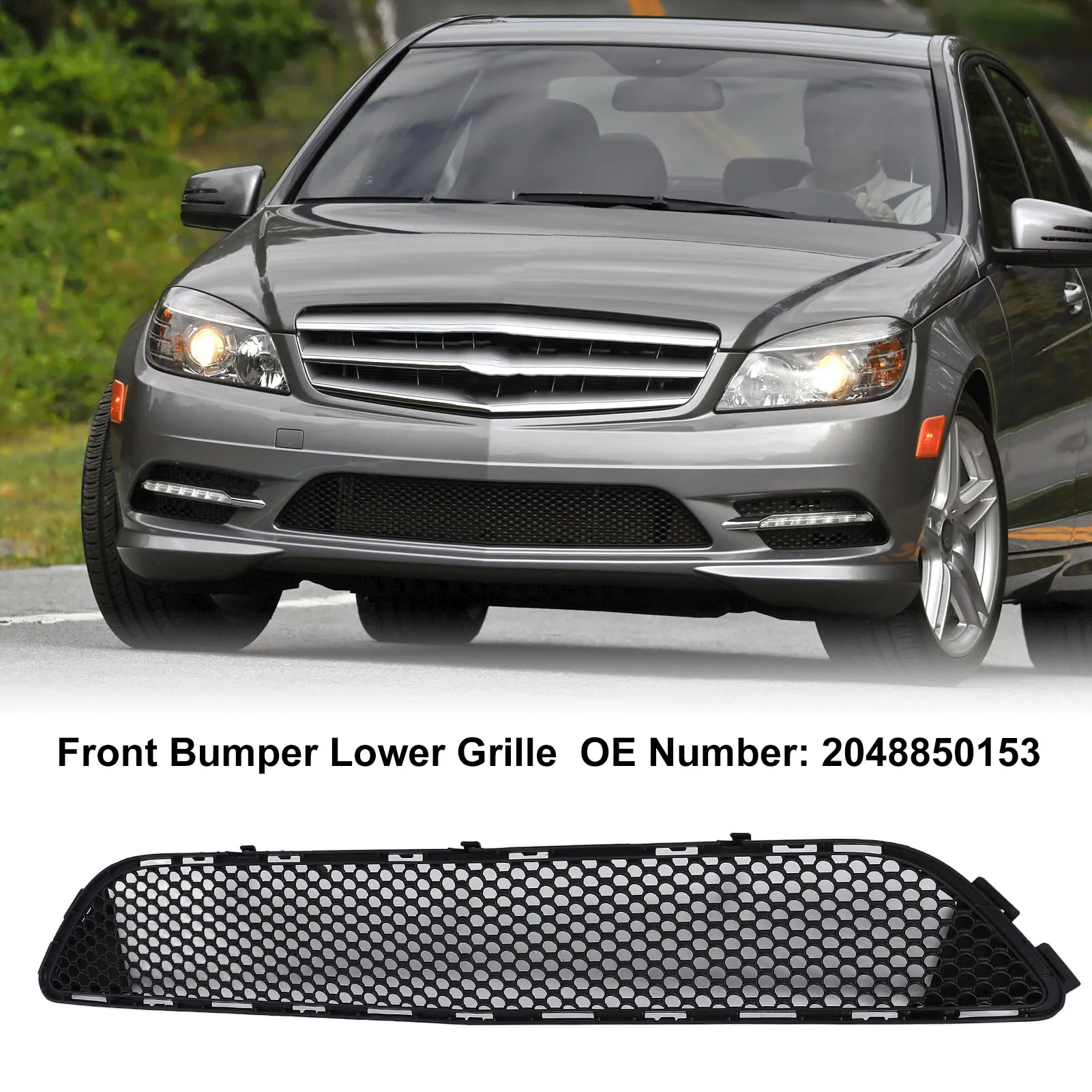 Front Bumper Grille Front Bumper Grille Lower Mesh Grill 2048850153 Replacement for  C‑Class W204 Amg Line 2008 to 2011 view 6