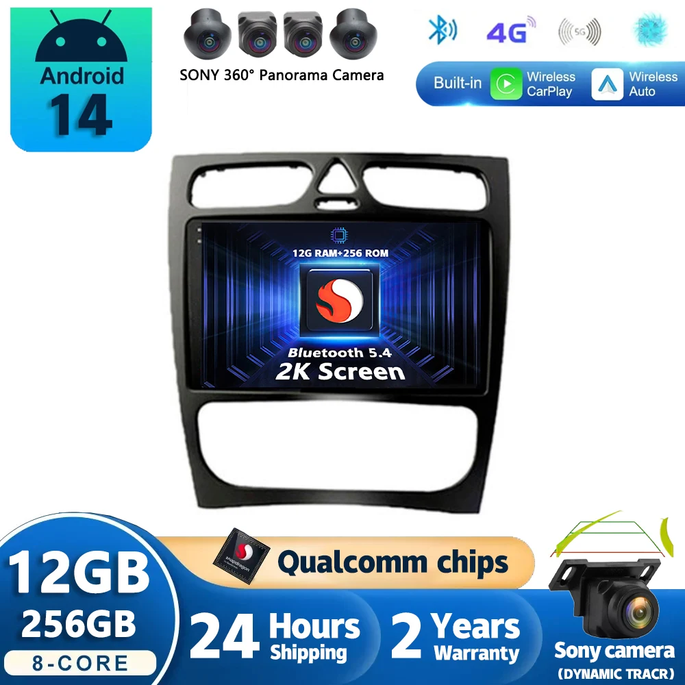 

Android 14 Car Radio For Mercedes Benz C-Class W203 C200 C320 C350 CLK W209 2002 - 2005 Navigation GPS Multimedia Player Stereo