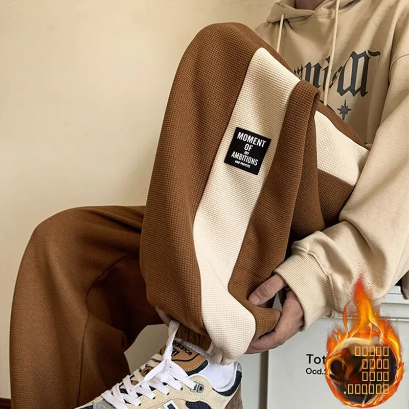 

Спортивные брюки больших размеров 300 Pou Thiened Splicing, осенне-зимние, в американском ретро-стиле, модные, брендовые, широкие, с манжетами