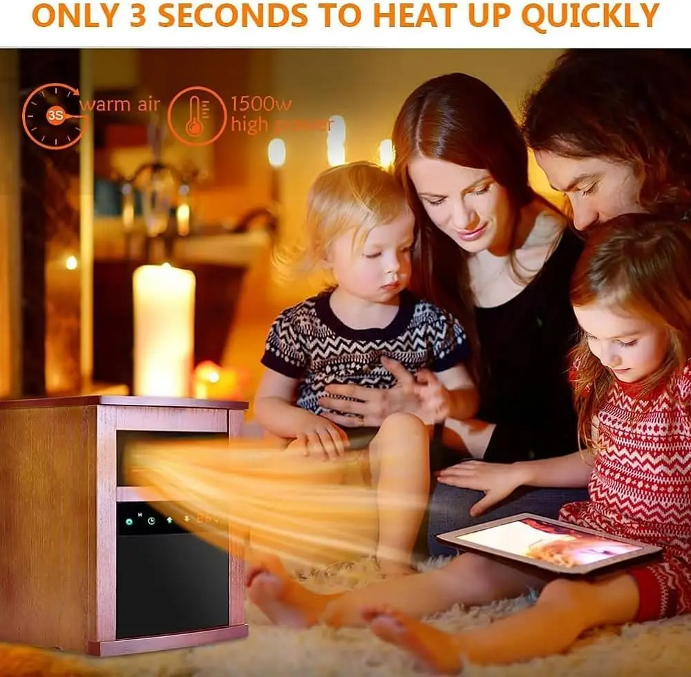 Infrared Space Heater, 1500W Electric Heater for Indoor Use, Remote & 3 Modes, Adjustable Thermostat, 12H Timer, Chil