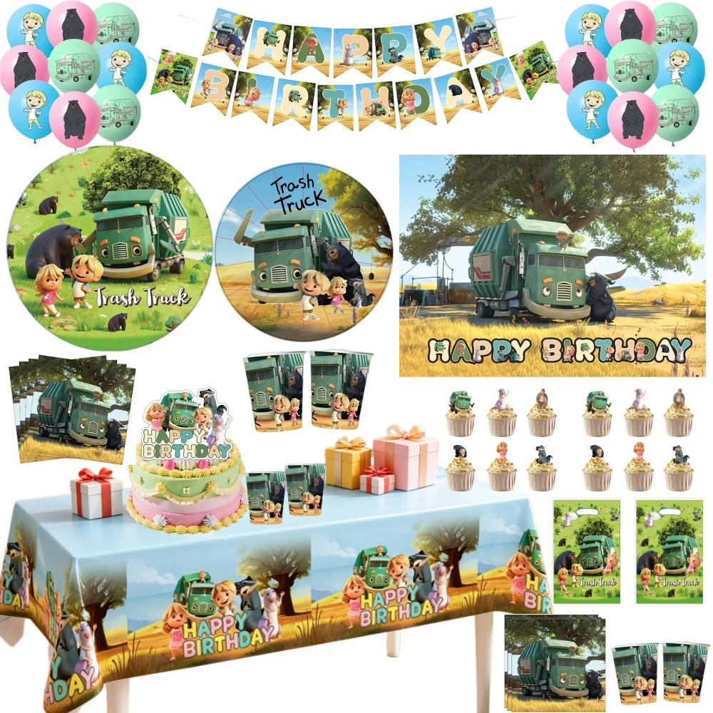 Luckly Hank Trash Truck Birthday Party Decorations Disposable Plate Cup Balloons Kids Favor Gift Baby Shower Kids Event Supplies