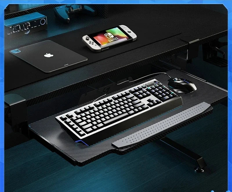 Keyboard Bracket No Punch Slide Ergonomic Adjustable Silent Guide Carbon Fiber Under Table Storage