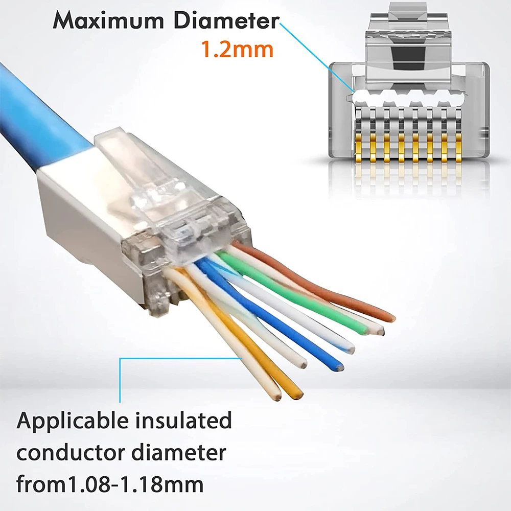 Hoolnx RJ45 Stecker CAT6A CAT6 Pass Durch Modulare Stecker STP Geschirmt 50U Gold Überzogene Ethernet Ende Netzwerk Stecker Für Lan kabel