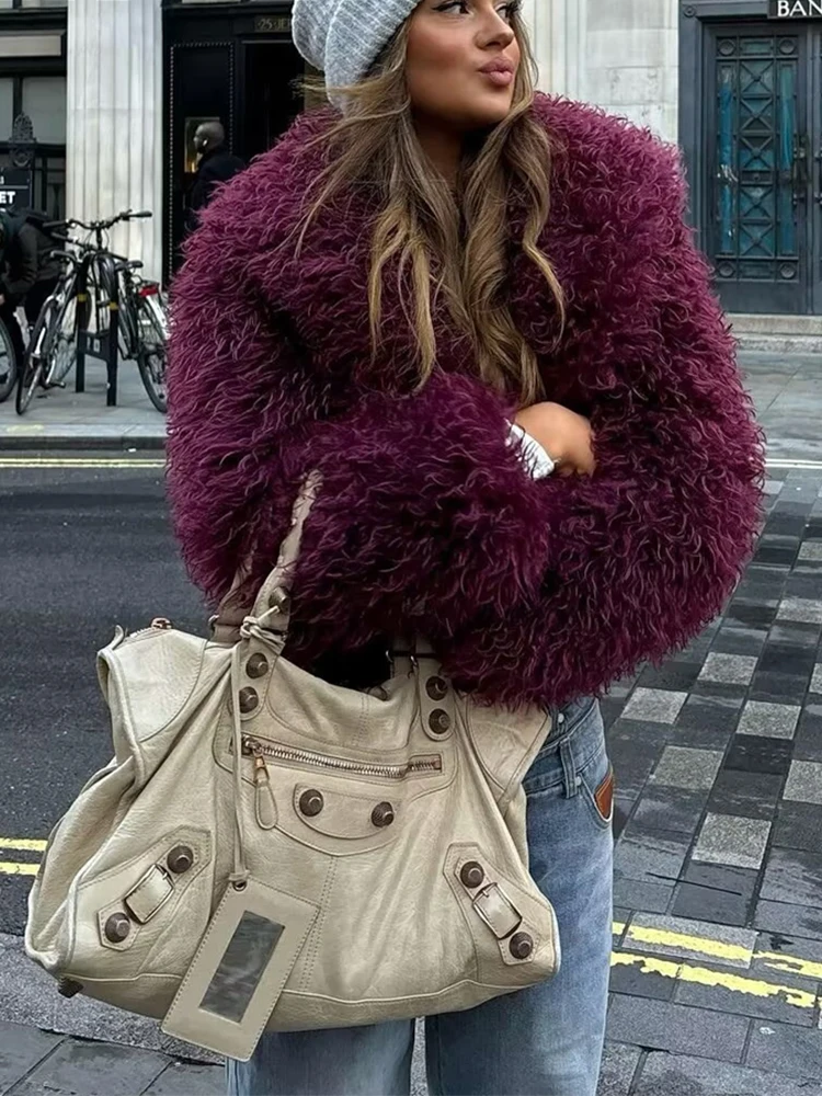 

HH 2025 Fashion Women's Faux Fur Coat Female Long Sleeve Front Snap-button Female Outerwear Chic Lapel Collar Thick Coat