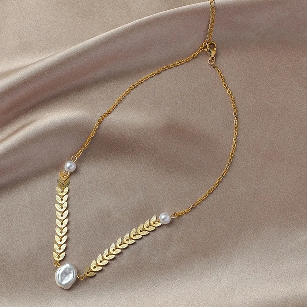 

1Pcs Pearl Necklace Adjustable Size Elegant Sweet Pendant Fashionable Wheat Ear Shape Chic Clavicle Chain Attractive Jewelry