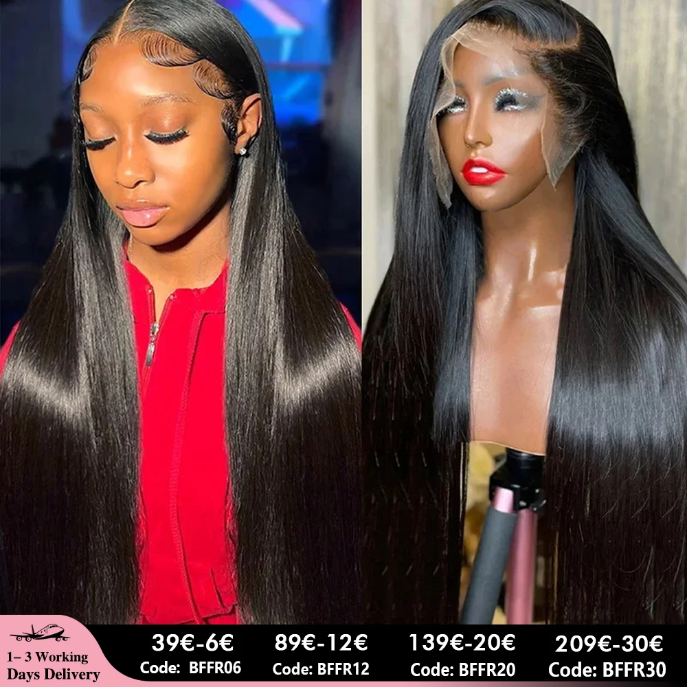 Bone Straight 13x6 Lace Front Wig Human Hair Transparent Lace Frontal Wig 180 Density 13x4 Pre plucked hairline Lace Front Wig for women 26 28 30 Inch Natural Soft Smooth 4x4  Closure Wig