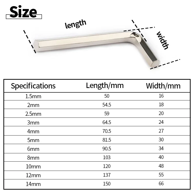 

1Pcs Long Arm Hex Key L-Shape Allen Wrench 1.5/2/3/6/7/8/19mm M4 Extra Long Hex Bar Small Wrench