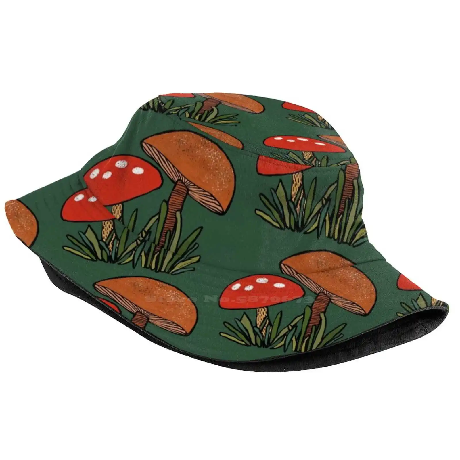 Red Mushroom Brown Mushroom Foldable Panama Bucket Hat Cap Red Mushroom Polka Dot Mushroom Mushroom Friends Grass image 2