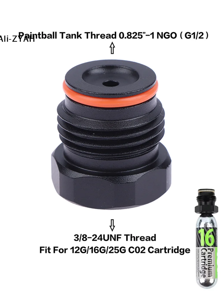 

12G 16G 25G Co2 Cartridge Cylinder 3/8-24UNF Thread To G1/2-14 Standard Tank Thread Convert Adapter
