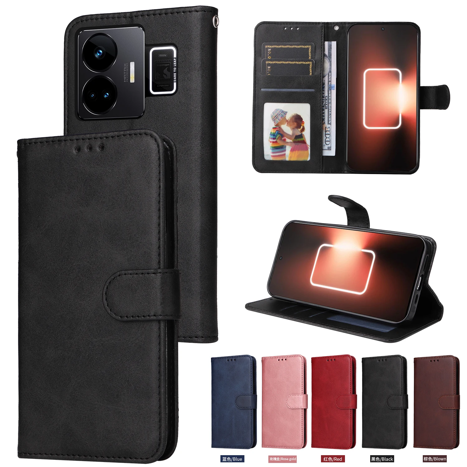 Realme GT NEO 5 RMX3706 3 6 6T Premium Flip Case Retro Leather Wallet Book Card Holder Cover For Realme GT NEO5 6 SE Phone Bags