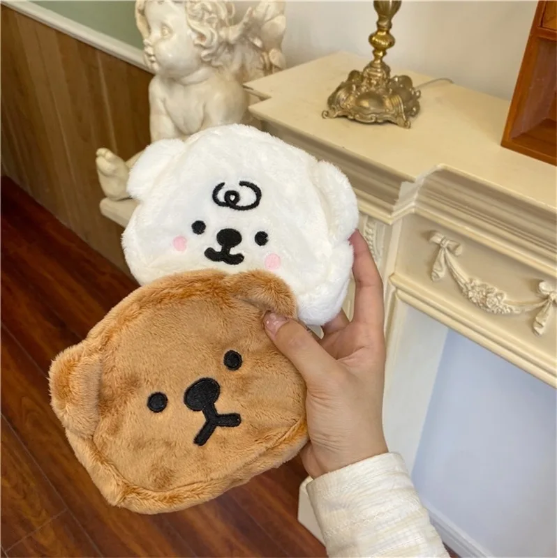 1Pcs Cute Bear Mini Money Bags Flannel Plush Coin Purse Girls Portable Cosmetic Card Holder Storage Bag Pouch Headphone Bag