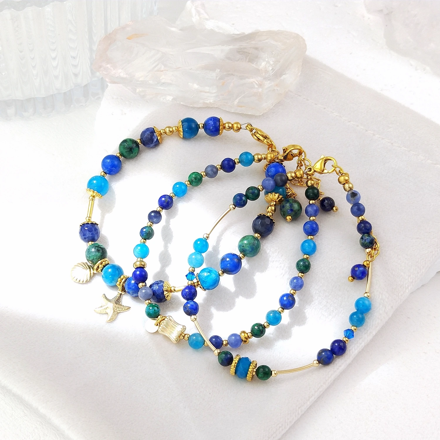 Lii Ji Apatite Azurite Lapis Lazuli Sodalite  4-6mm Stainless Steel 14K Gold Filled Bracelet Handmade  Jewelry For Female