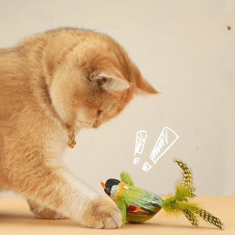Interaktives Katzenspielzeug, quietschende Simulation, schwenkender Vogel, Plüsch, Katzen, Haustiere, Neckspielzeug mit Feder, Katzenminze, Kätzchen, zwitschernde Vogelspielzeuge