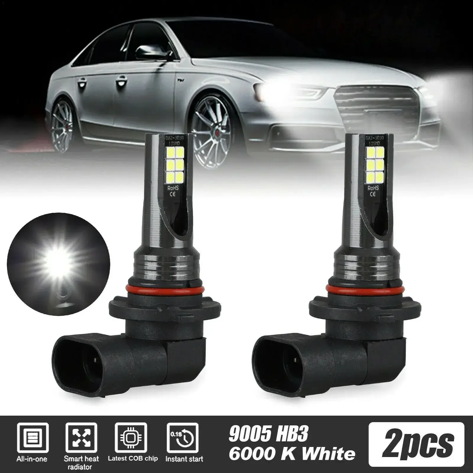 EURS 2pcs H8 H9 Led H11 9005 HB3 9006 HB4 Car 3030 12smd Fog Headlight Bulbs 6000K White Auto Fog Lamp Day Running Light 12V
