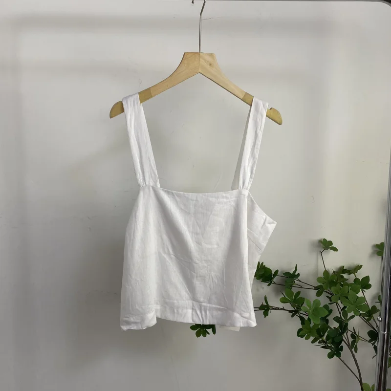 

Sexy Cotton Linen Tank Top Women's Strapl Vest Summer New Arrival Svel ort Length Overhead Brand Liangmoquei