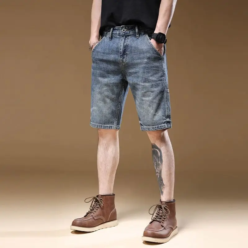 الدنيم الصيف رقيقة الرجعية السراويل فضفاضة العلامة التجارية العصرية تنوعا عادية مستقيم خمس نقاط نصف فضفاض السراويل المتوسطة السراويل للرجل