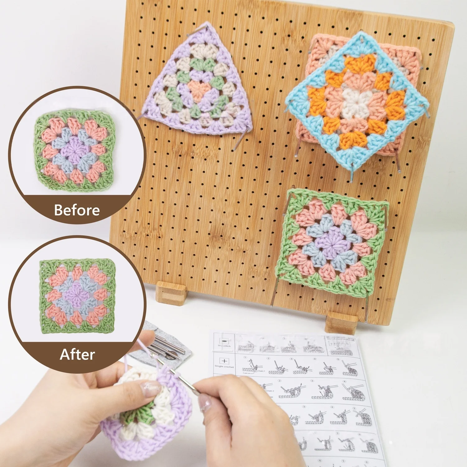 

The wooden crochet blocking plate woven stopper and non-woven fabric storage bag are thickened by 2CM