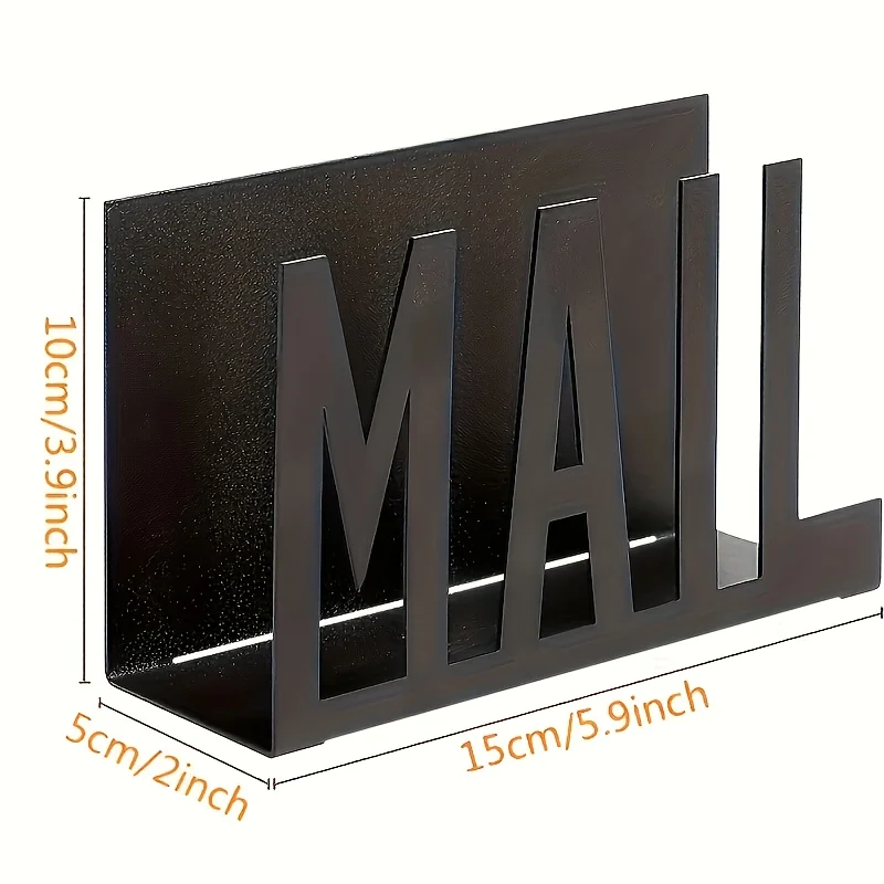 Black Metal Mail Organizer with Engraved Design Office Desk Envelope Document Rack Iron Structure for Mail Sorting Storage