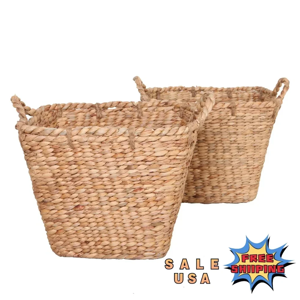 

Square Tapered Water Hyacinth Basket, Set of 2 Home Storage Baskets