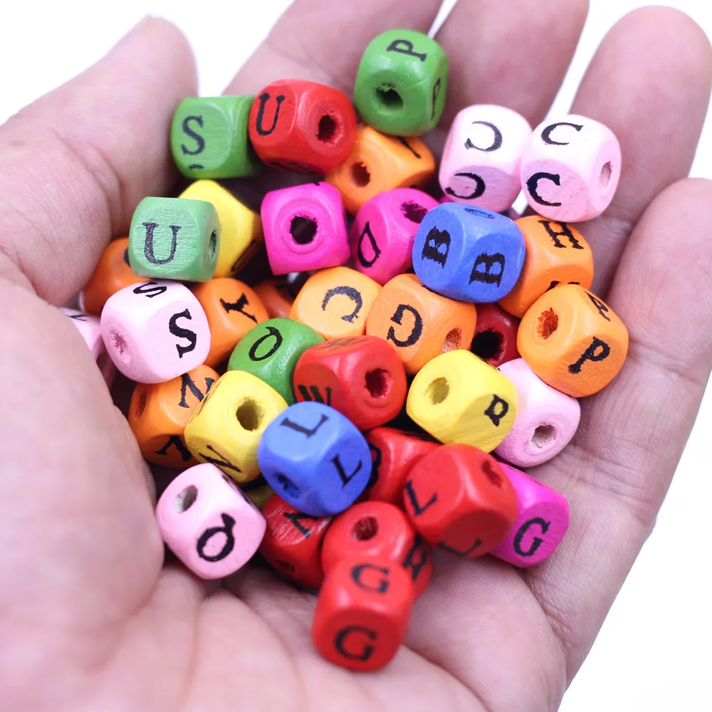 4500Pcs Mixed Colorful Cube Alphabet Letters Wood Spacer Beads Wooden DIY Jewelry Making Component 10x9mm