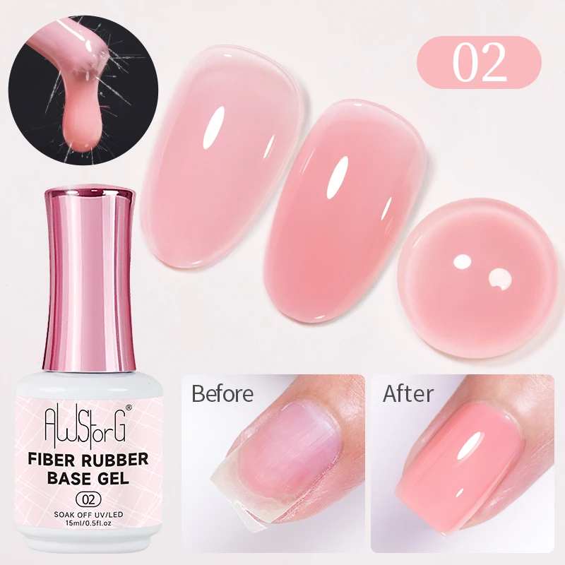15ml Color Fiber Rubber Base Gel Upgrade Broken Nail Repaired Fiberglass Clear Quick Building UV Construction Gel Soak Off