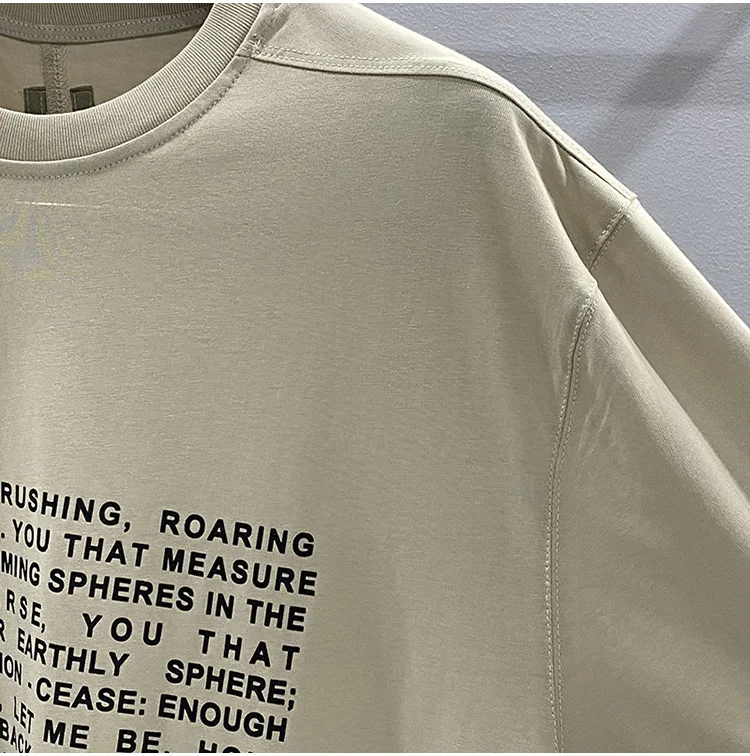 2025 men's models letter printing flutter belt loose style Europe and the United States style five half-sleeved long t-shirt