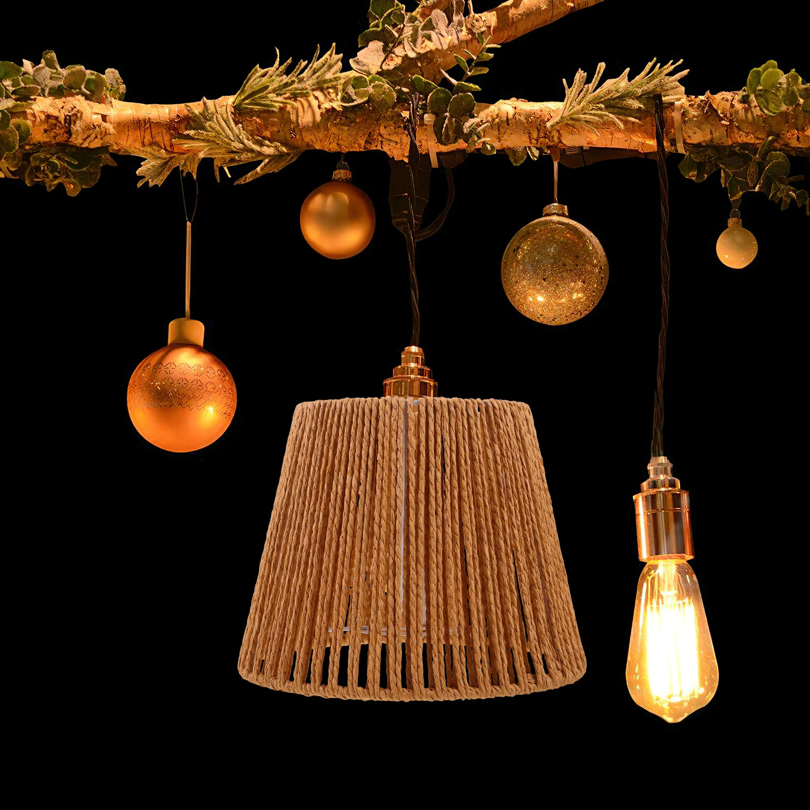

Woven Paper Rope Lampshade Handmade Boho Light Cover Romantic Pendant Bulb Shade Home Coffee Shop Hotel Entryway 7.9x5.9x5.1