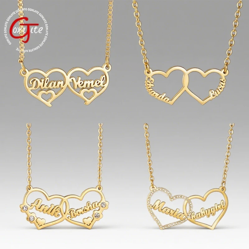

Goxijite Customized 2 Names Heart Necklace For Women Stainless Steel Custom Letters Double Heart Stone Necklaces Jewelry Gift