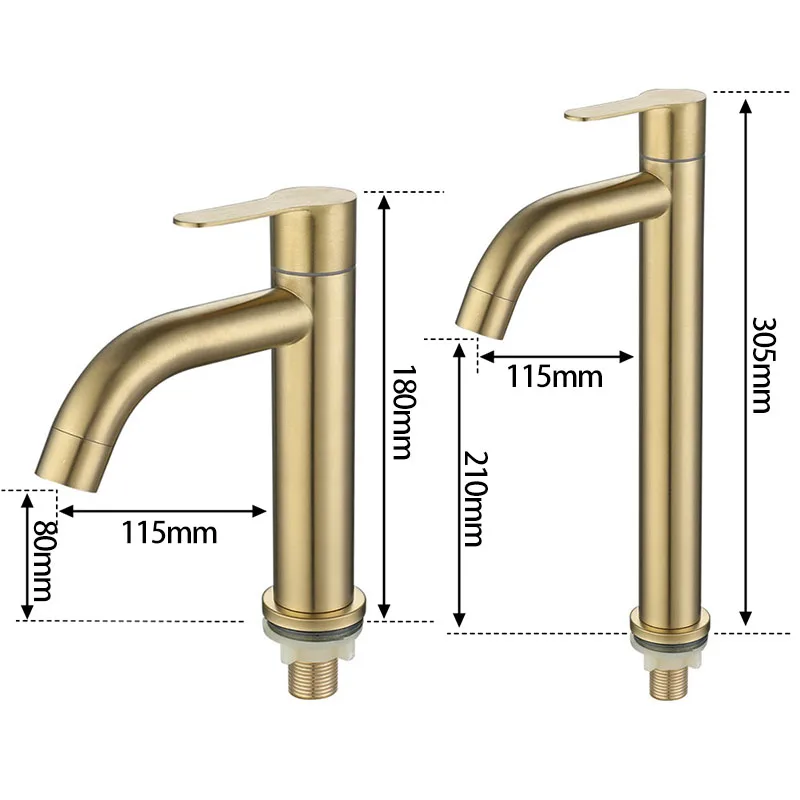 

Brushed Gold Basin Faucet Stainless Steel Single Cold Water Tap Deck Mount Waterfall Bathroom Vessel Sink Counter Washbasin Tap